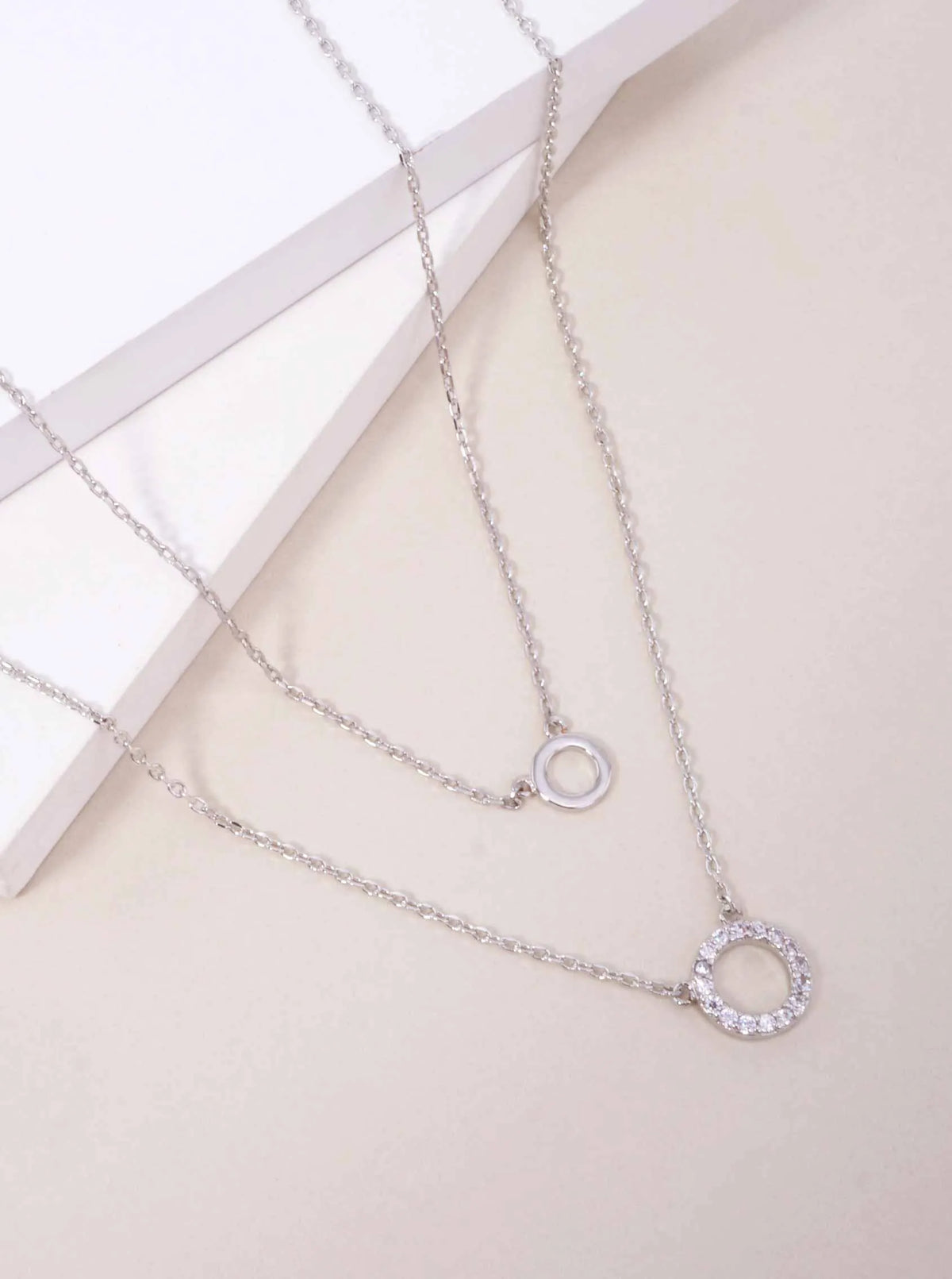 CZ Double Circle 18K-Gold-Dipped Layered Necklace