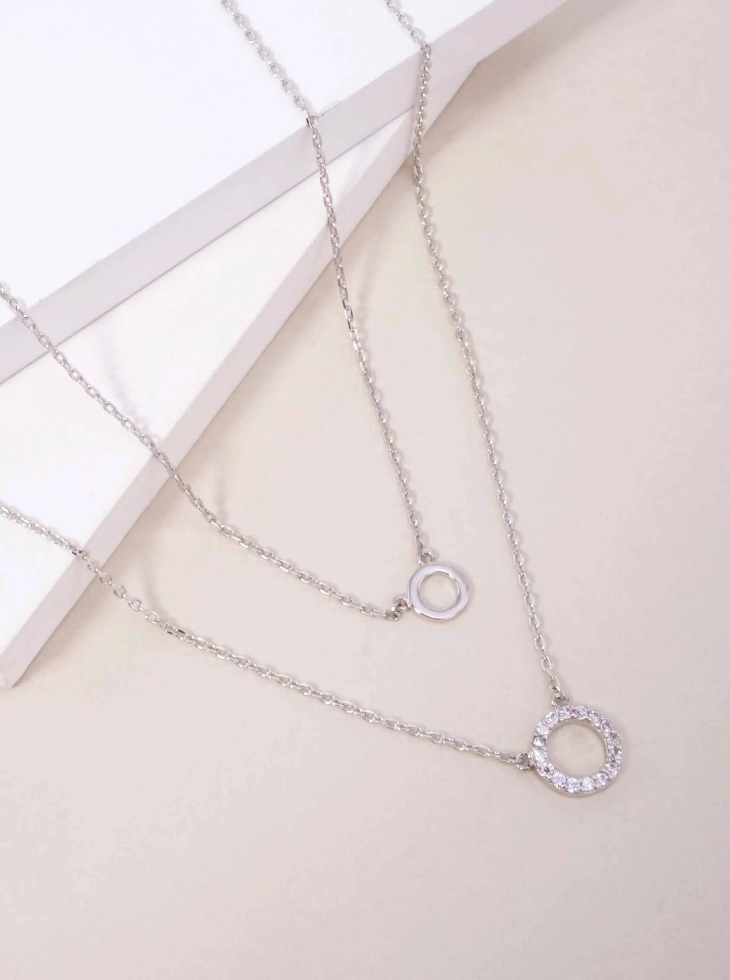 CZ Double Circle 18K-Gold-Dipped Layered Necklace