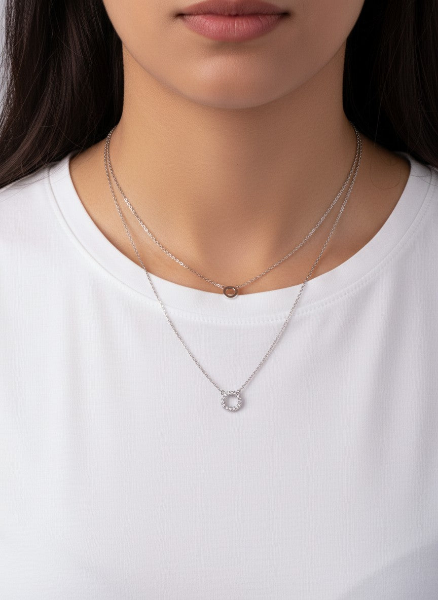 CZ Double Circle 18K-Gold-Dipped Layered Necklace