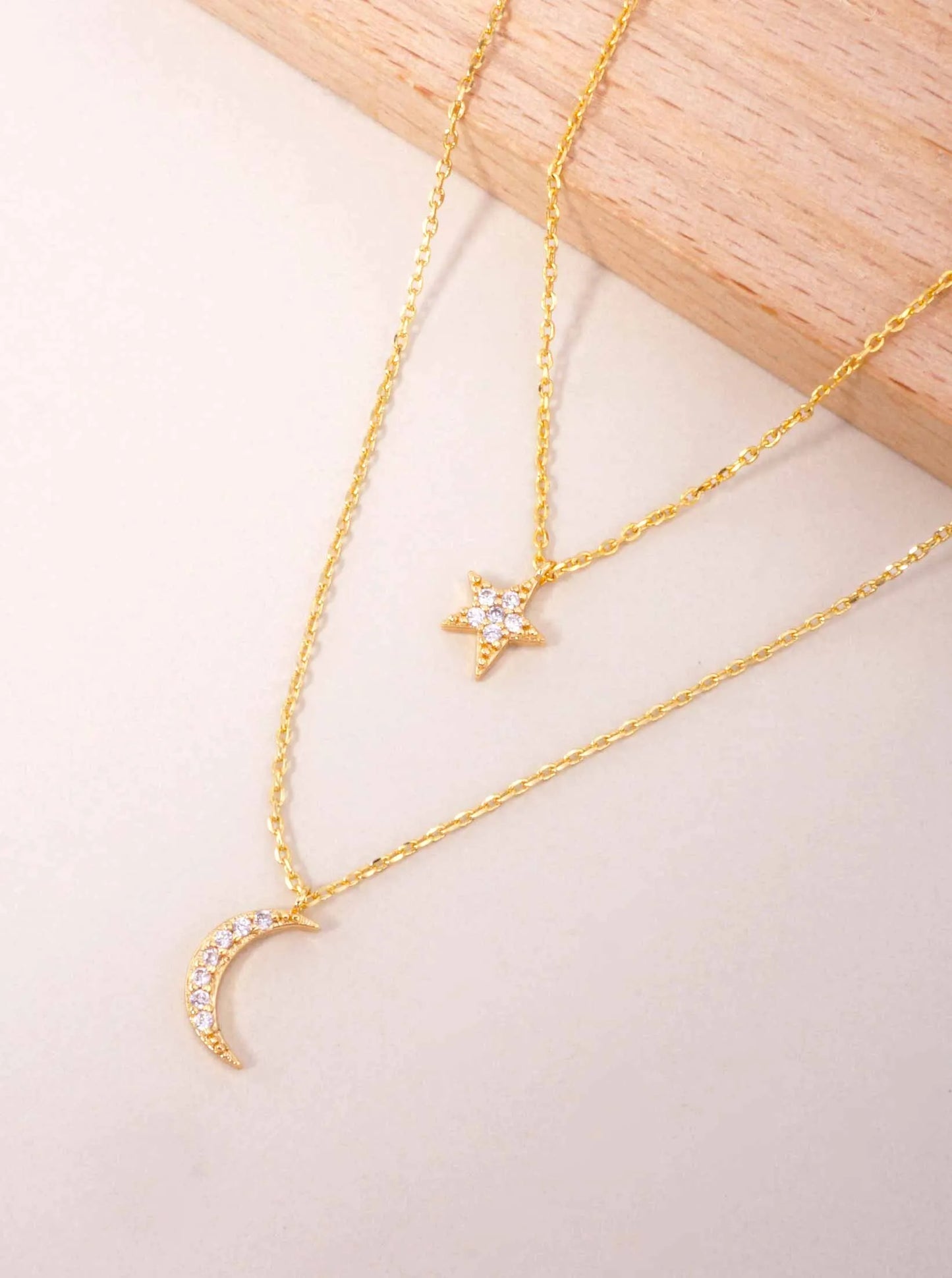 CZ Star Moon 18K-Gold-Dipped Layered Necklace