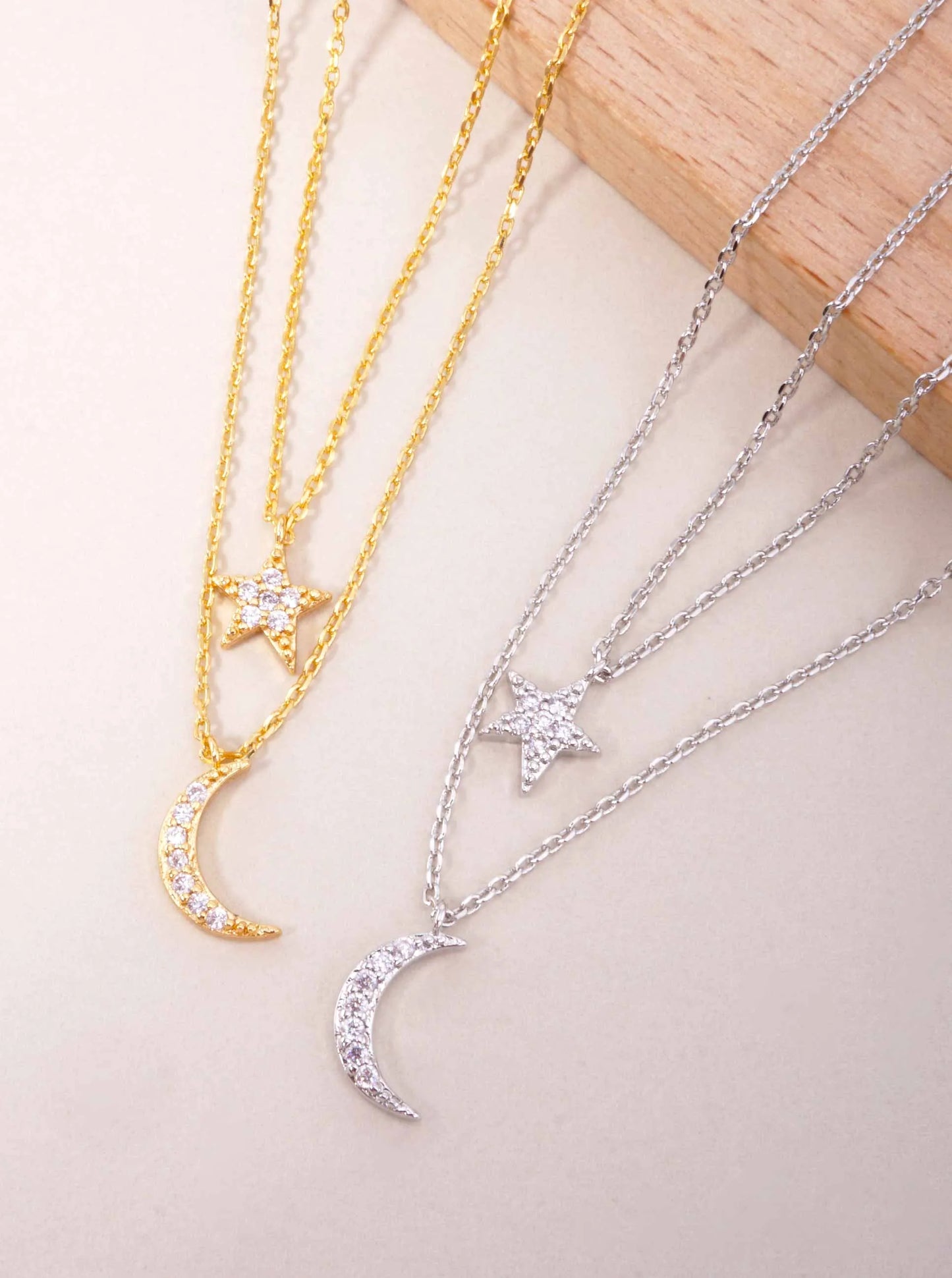 CZ Star Moon 18K-Gold-Dipped Layered Necklace