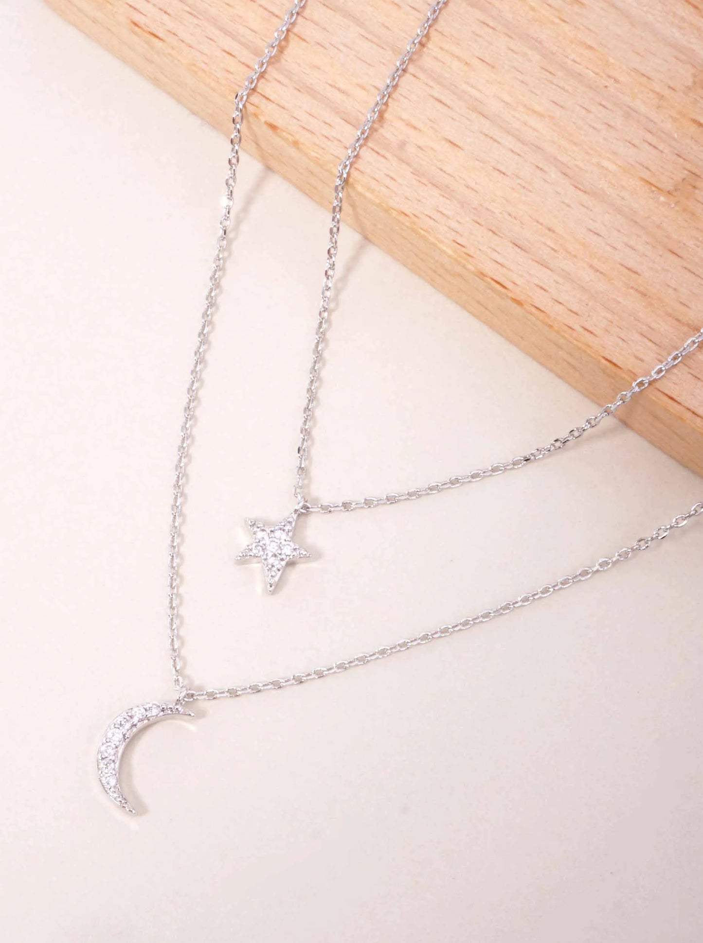 CZ Star Moon 18K-Gold-Dipped Layered Necklace