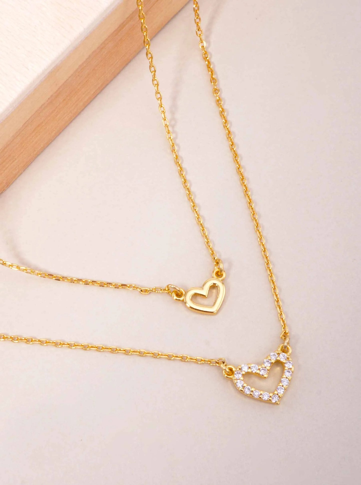CZ Double Heart 18K-Gold-Dipped Layered Necklace