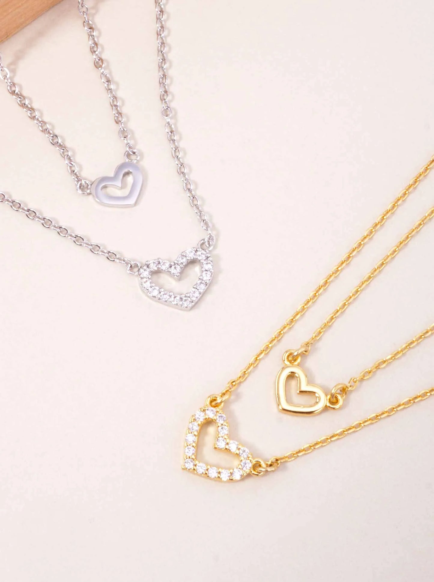 CZ Double Heart 18K-Gold-Dipped Layered Necklace