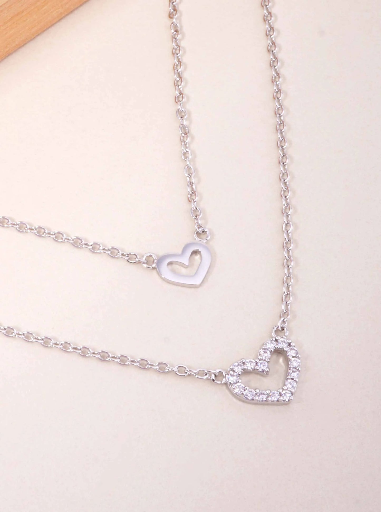CZ Double Heart 18K-Gold-Dipped Layered Necklace