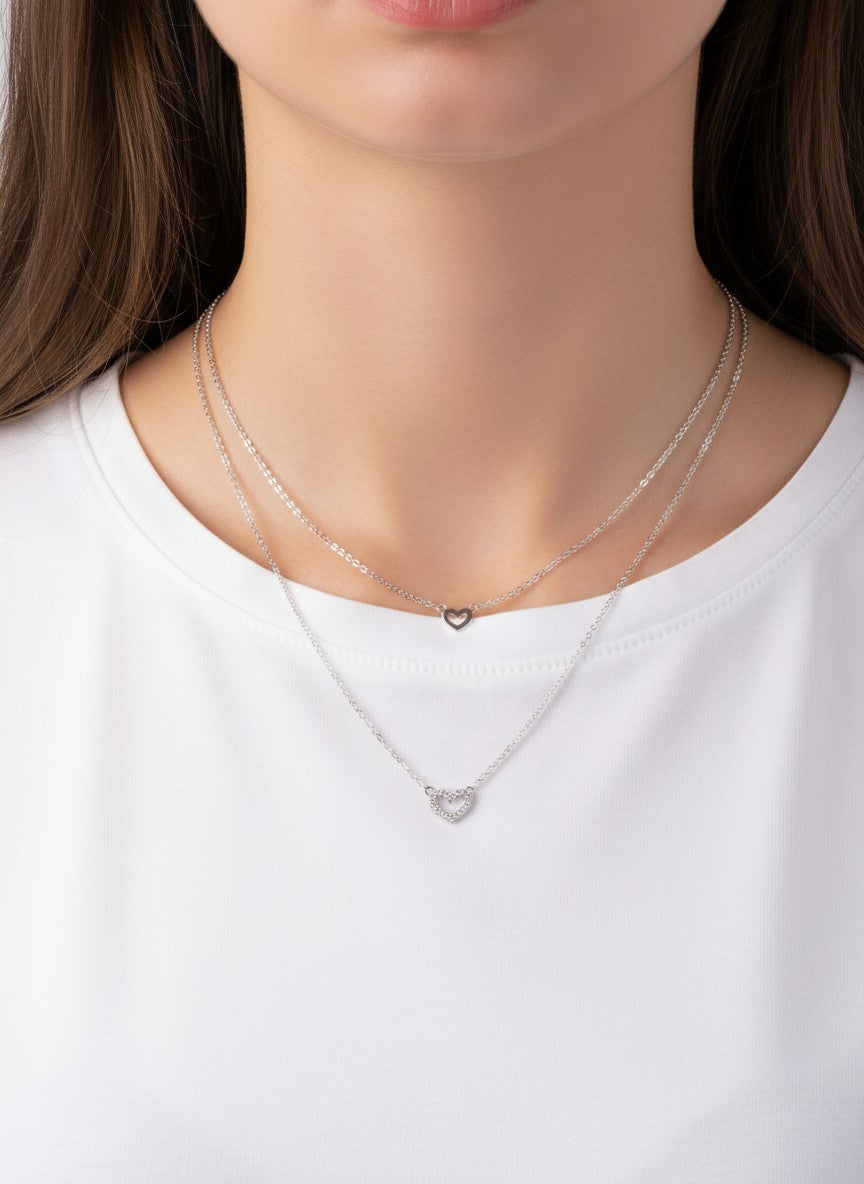 CZ Double Heart 18K-Gold-Dipped Layered Necklace