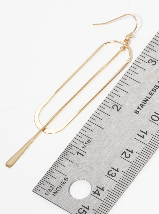 Metal Lightweight Oval Bar Drop Delicate Fish Hook Dangle Drop Earrings Gold