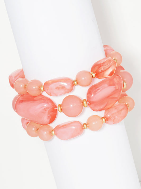 Resin Tri Rows Stretch Bracelets Pink