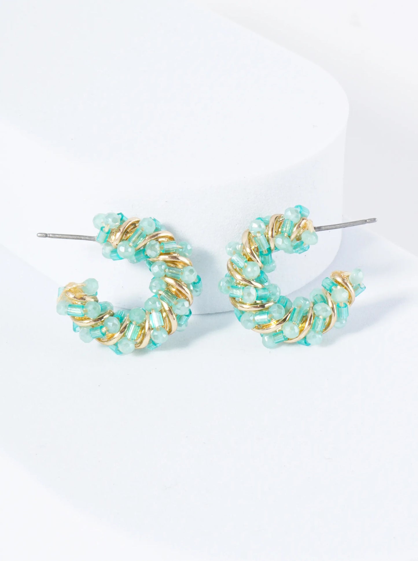 Dainty 20mm Hoop Earrings Wrapped With Glass Beads