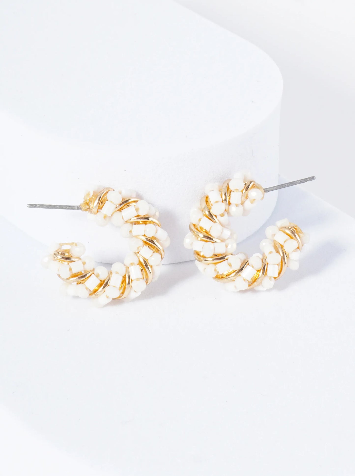 Dainty 20mm Hoop Earrings Wrapped With Glass Beads
