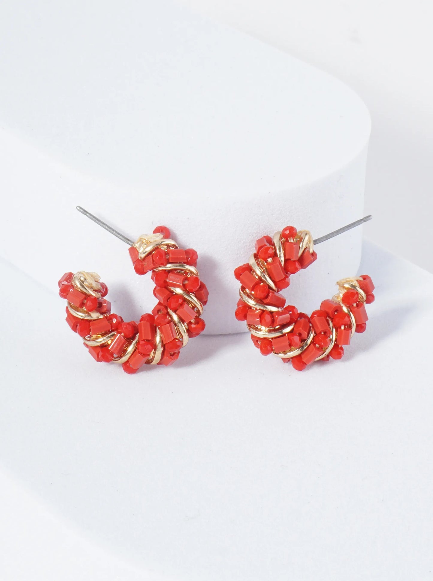 Dainty 20mm Hoop Earrings Wrapped With Glass Beads