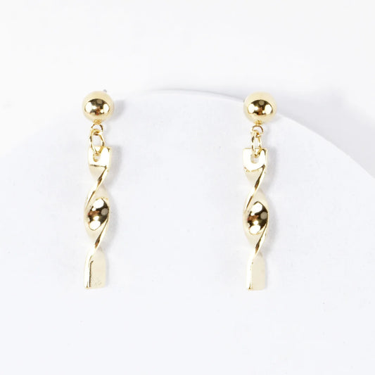 Dainty Brass Swirl Bar Drop Earrings