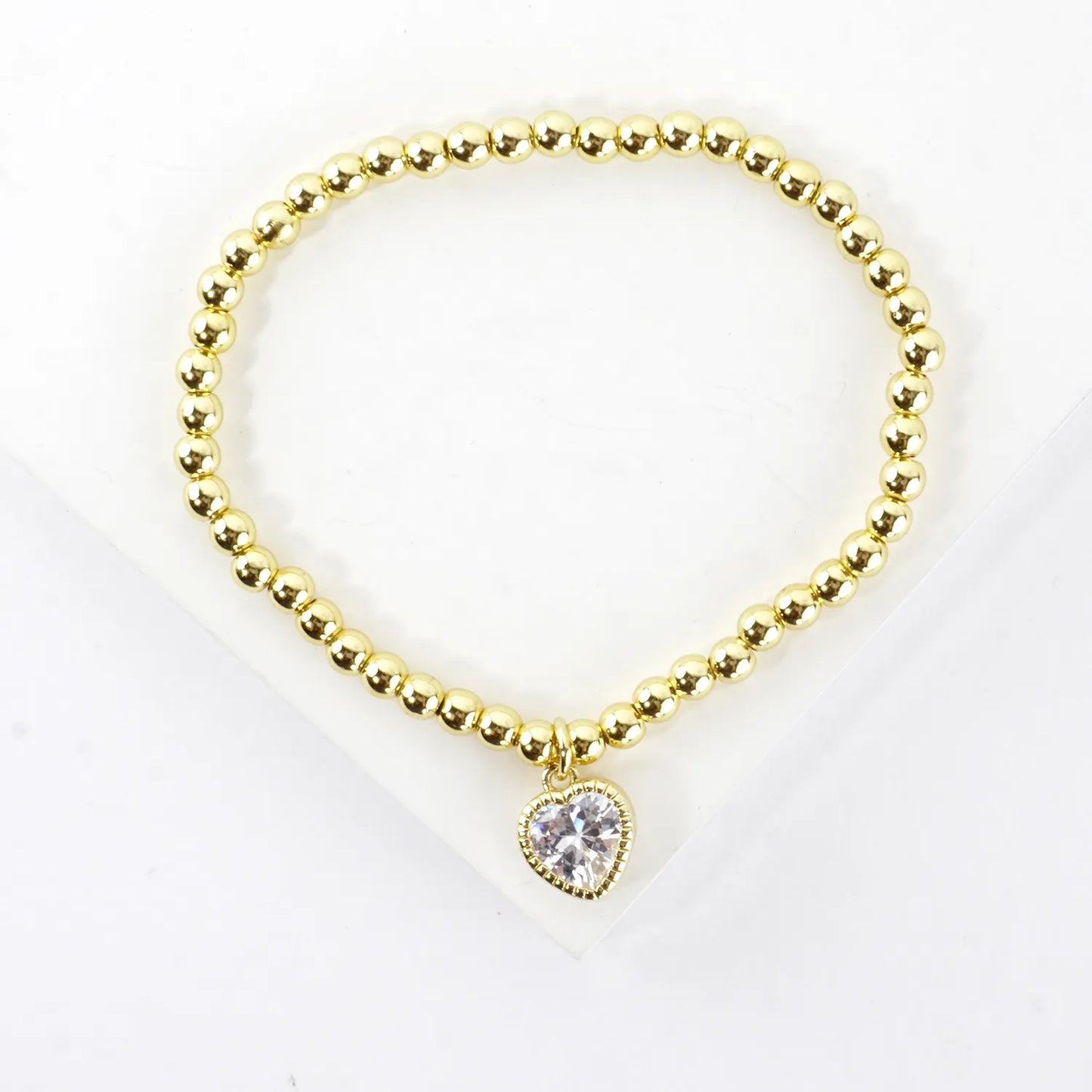 Dainty CZ Heart Charm Stainless Steel Bracelet