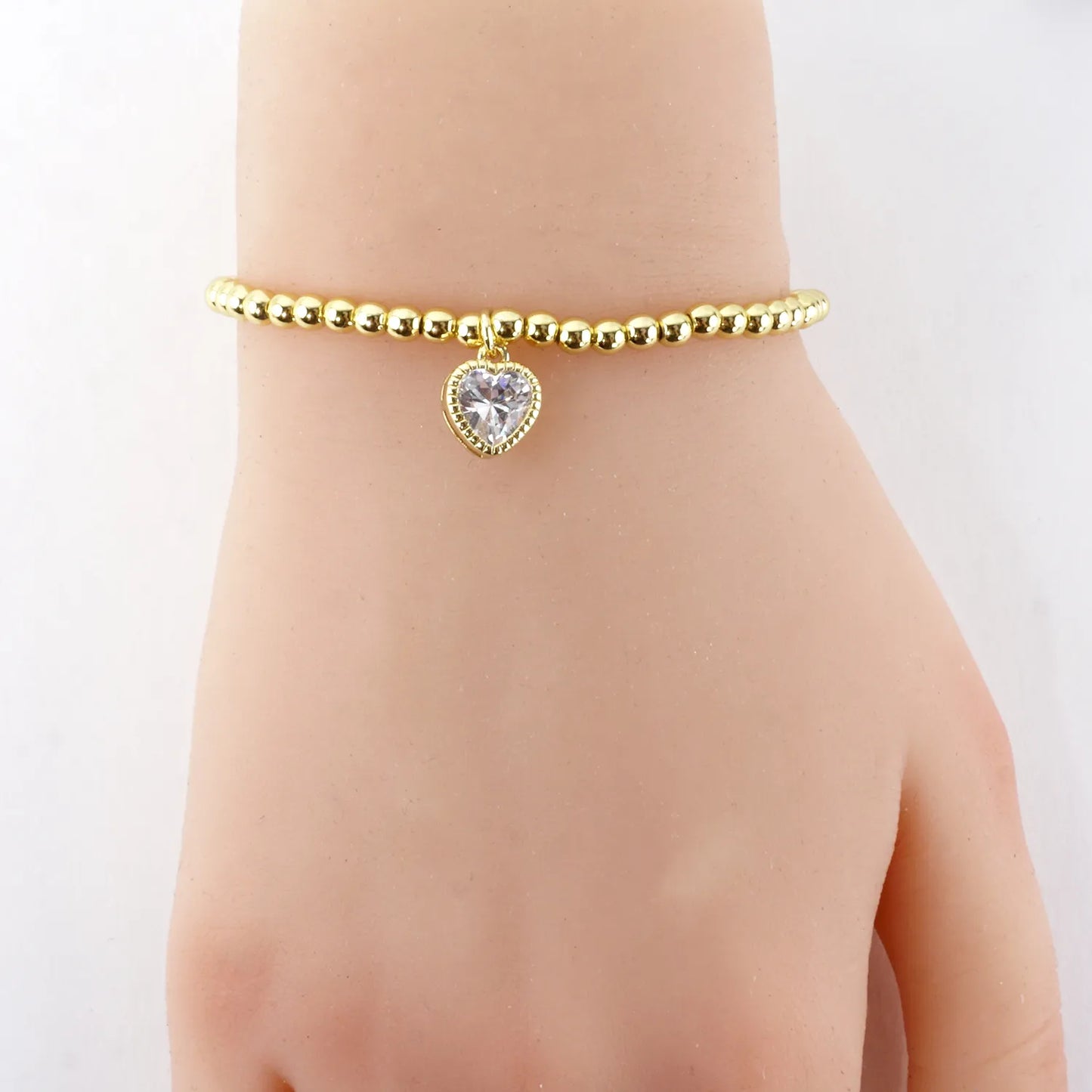 Dainty CZ Heart Charm Stainless Steel Bracelet
