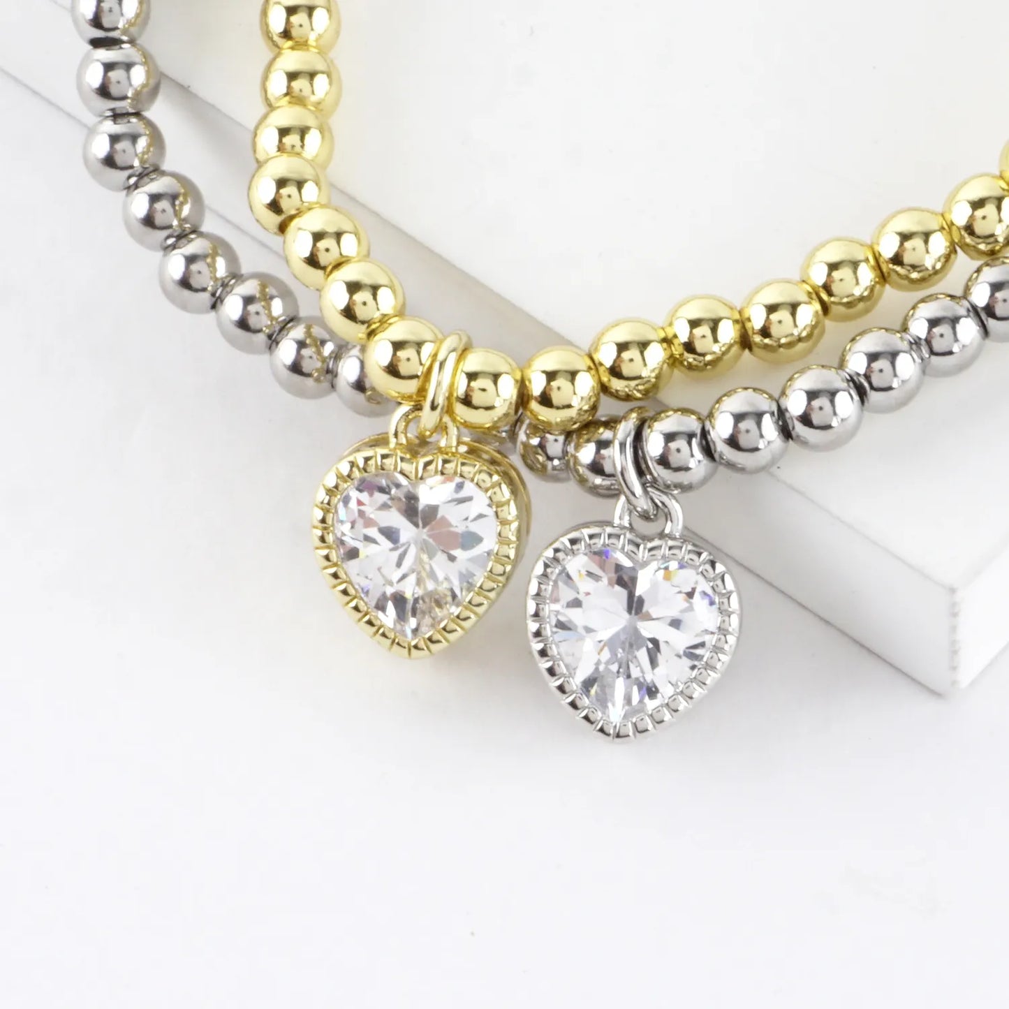 Dainty CZ Heart Charm Stainless Steel Bracelet