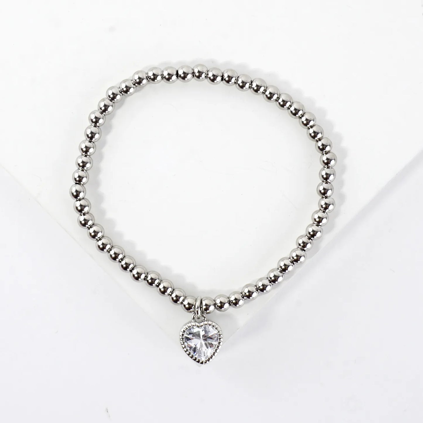 Dainty CZ Heart Charm Stainless Steel Bracelet