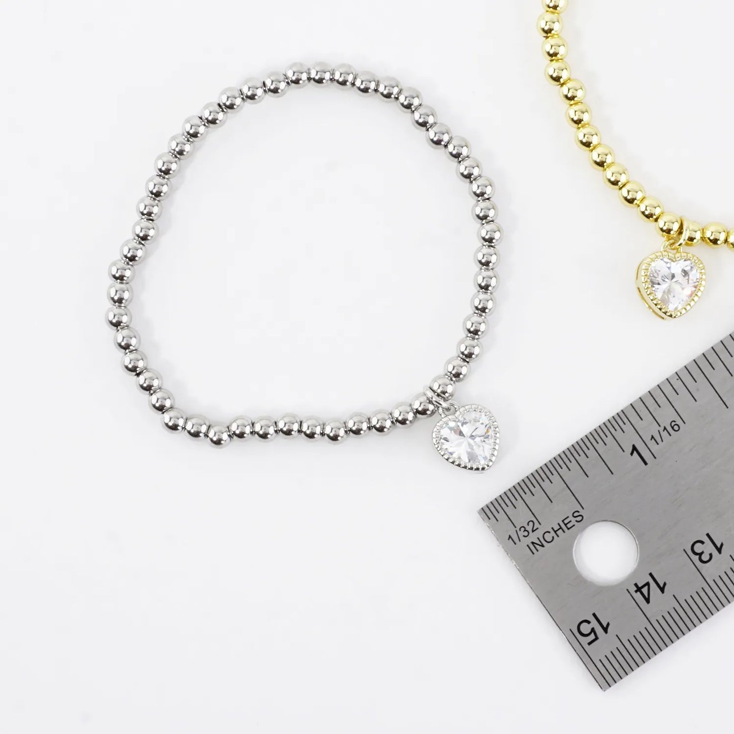 Dainty CZ Heart Charm Stainless Steel Bracelet