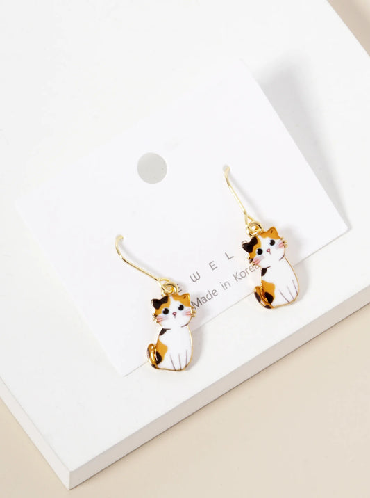Dainty Cat Dangle Drop Earrings