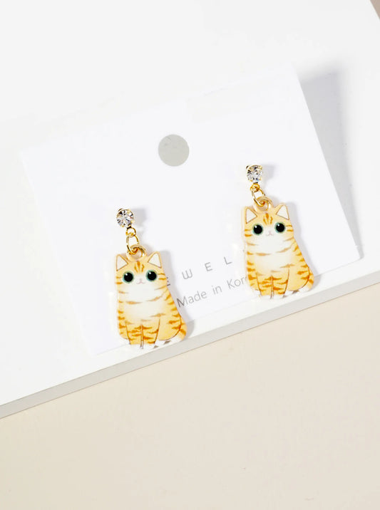 Dainty Cat Dangle Drop Post Earrings