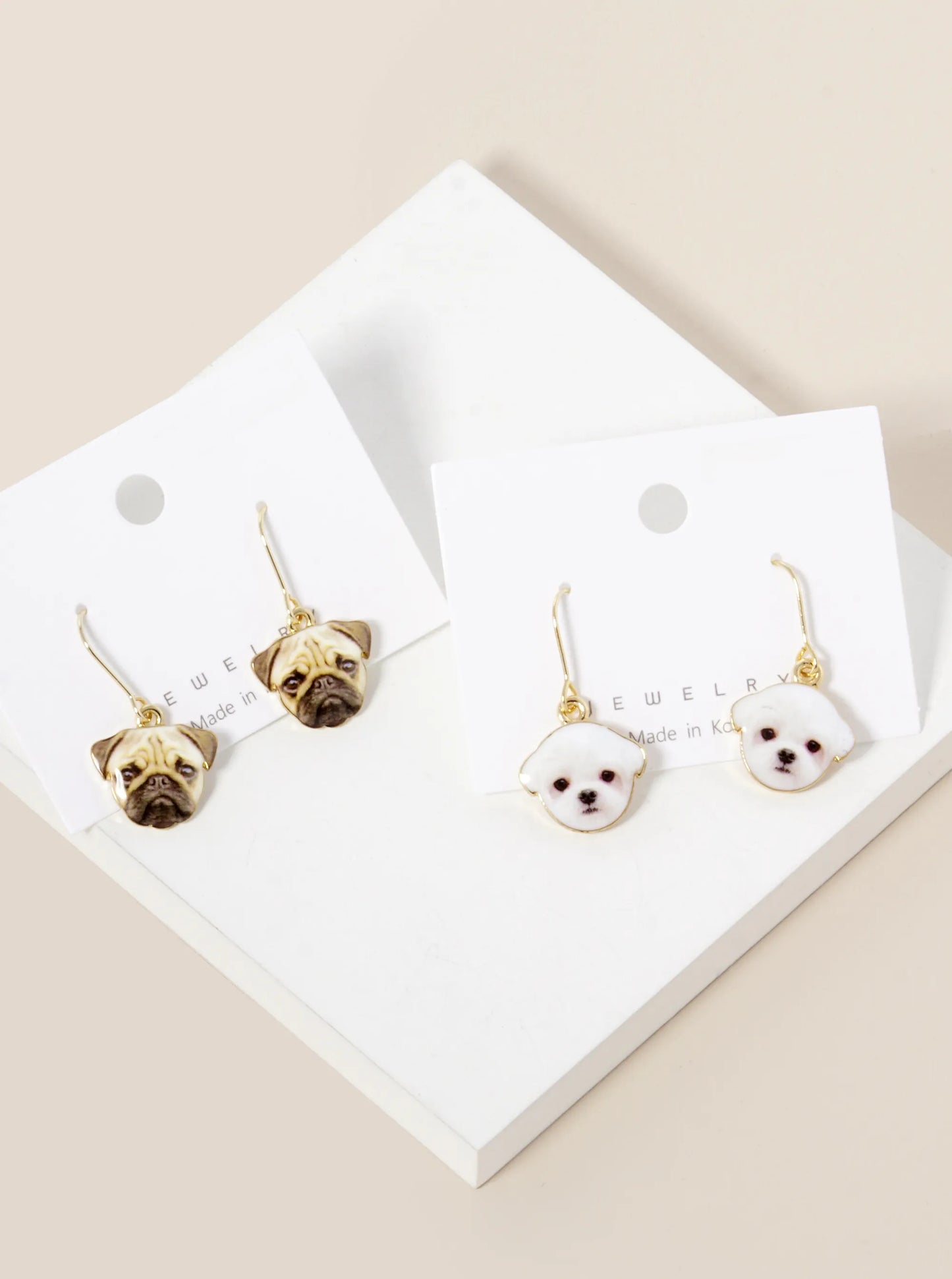 Dainty Dog Face Dangle Drop Earrings