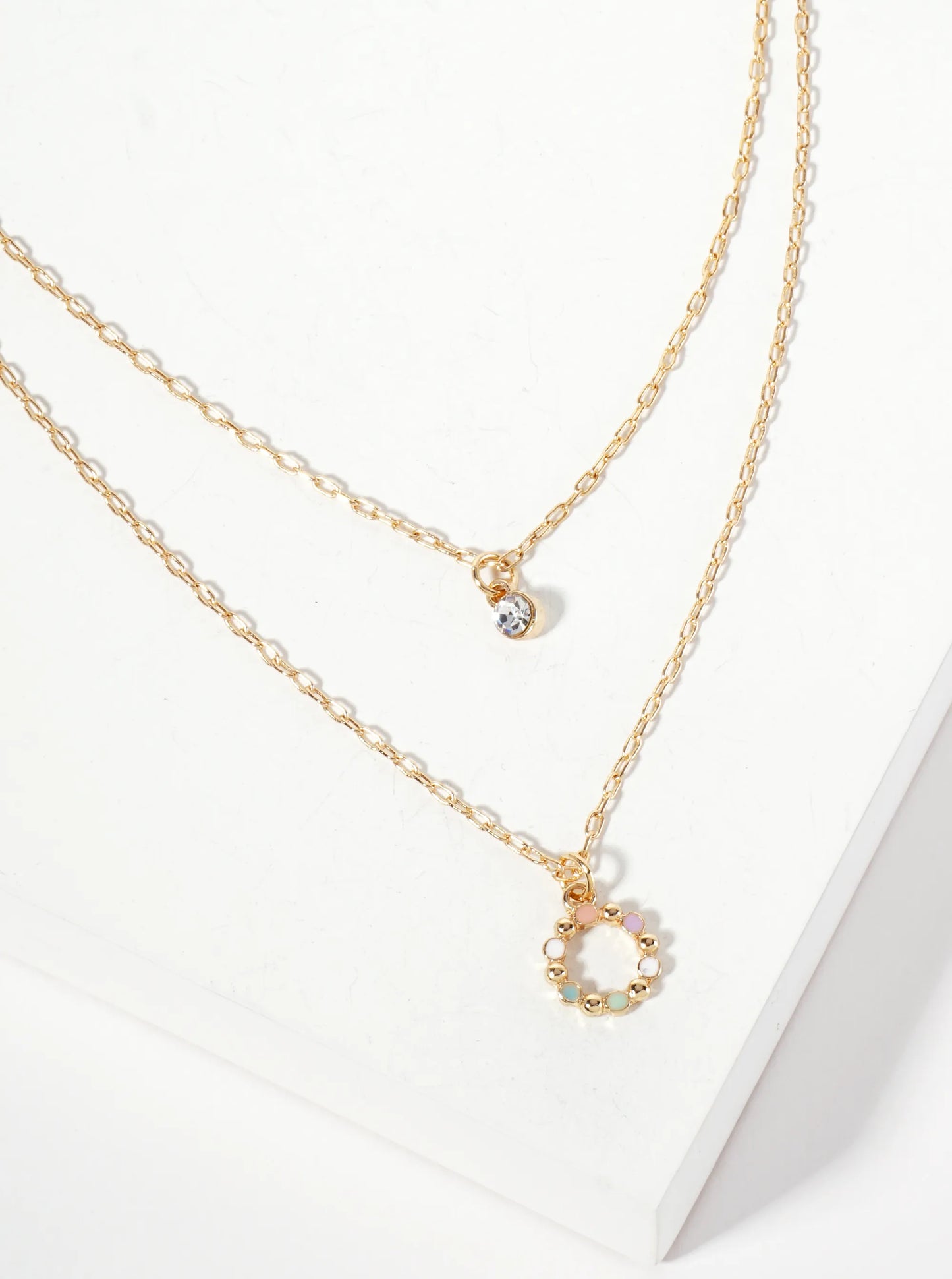 Dainty Enamel Circle Design Pendant 14-16-inch Layered Necklace