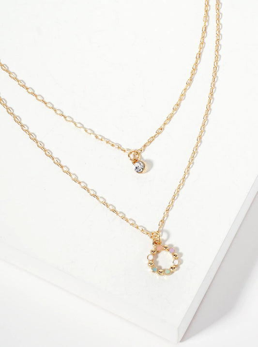 Dainty Enamel Circle Design Pendant 14-16-inch Layered Necklace
