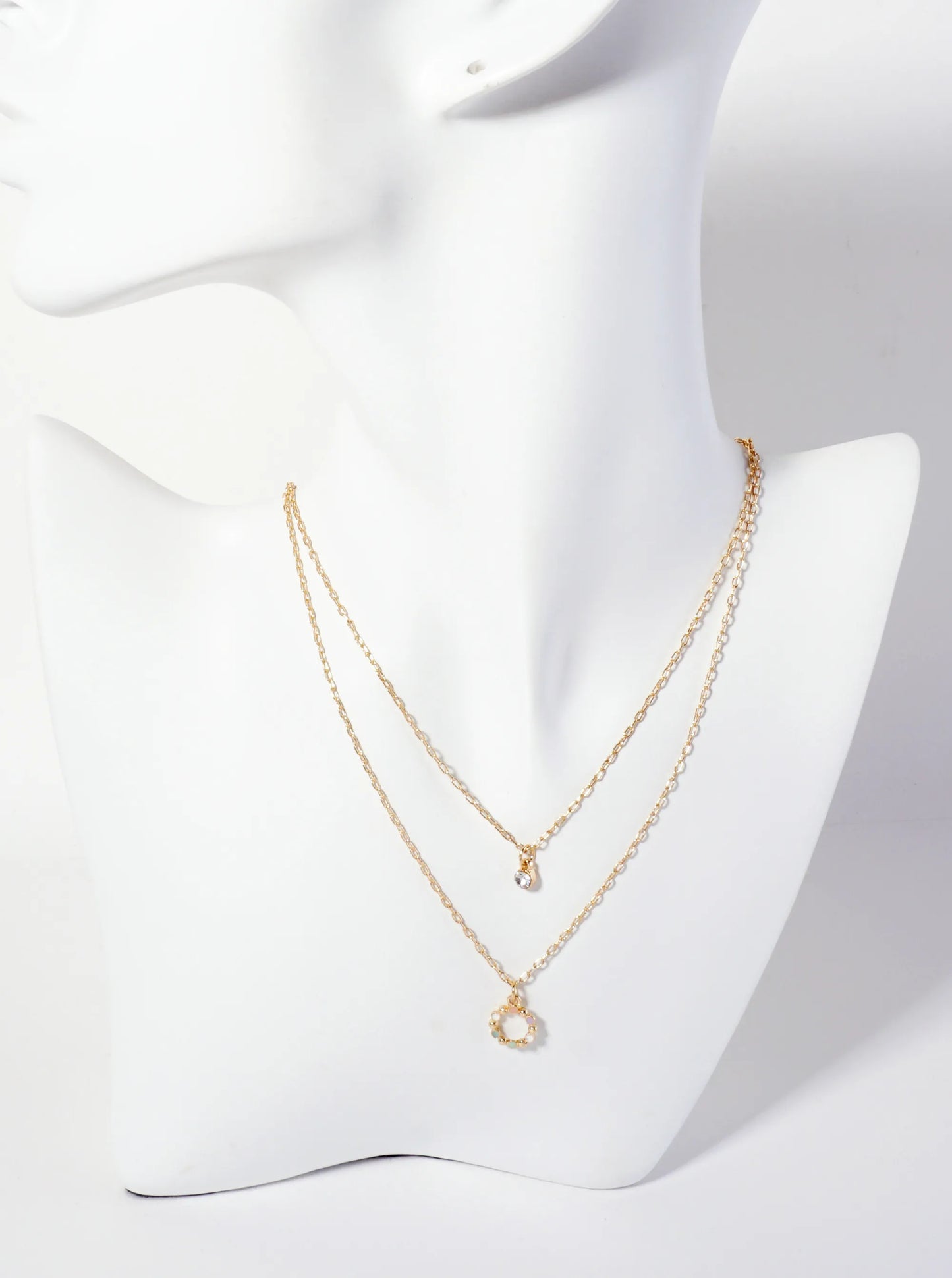 Dainty Enamel Circle Design Pendant 14-16-inch Layered Necklace