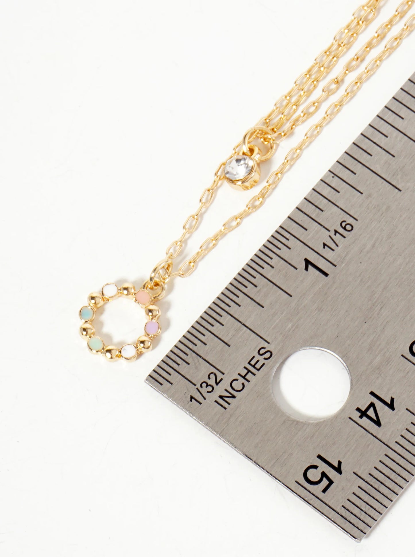 Dainty Enamel Circle Design Pendant 14-16-inch Layered Necklace