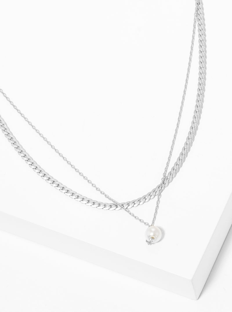 Dainty Glass Pearl Pendant Layered Chain Choker Necklace