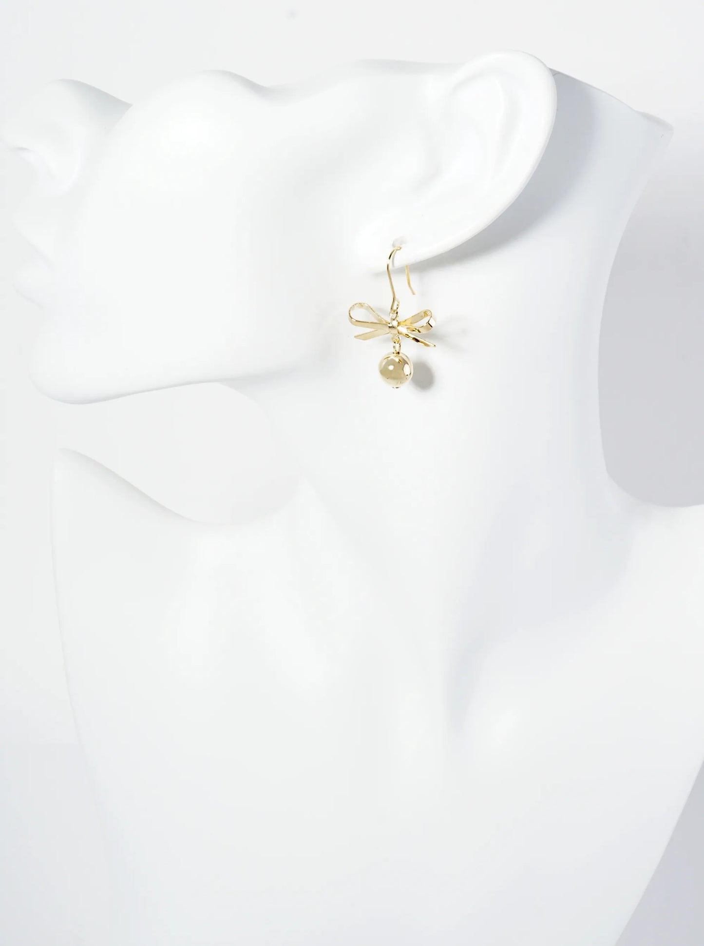 Dainty Polished 14K-Gold-Dipped Ribbon Bow Drop Earrings
