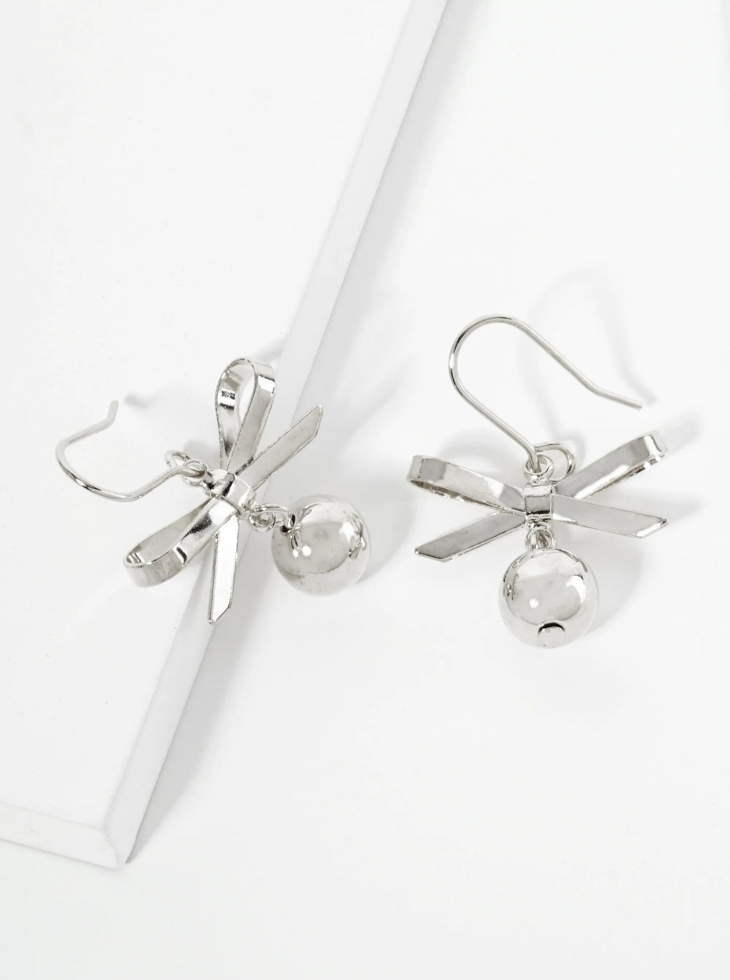 Dainty Polished Metal Ribbon Drop Earrings