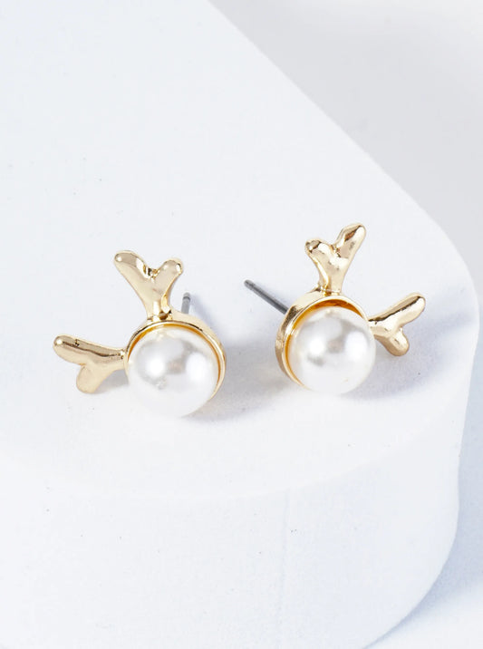 Dainty Rudolph Pearl Stud Earrings
