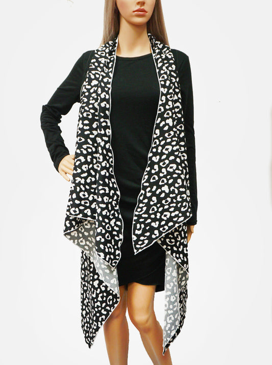 Dalmatian Pattern Polyester Black And White Kimono