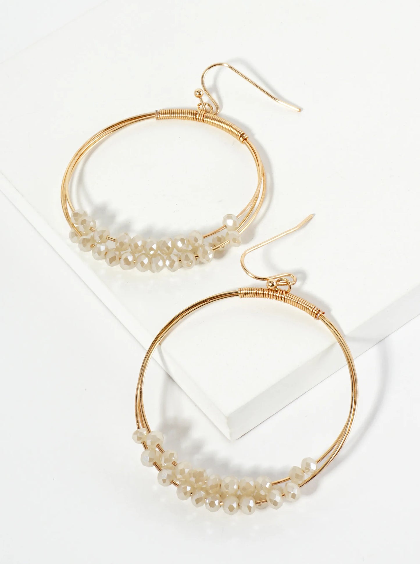 Dangle Earrings With Three Wire Hoops Accented With Glass Beads