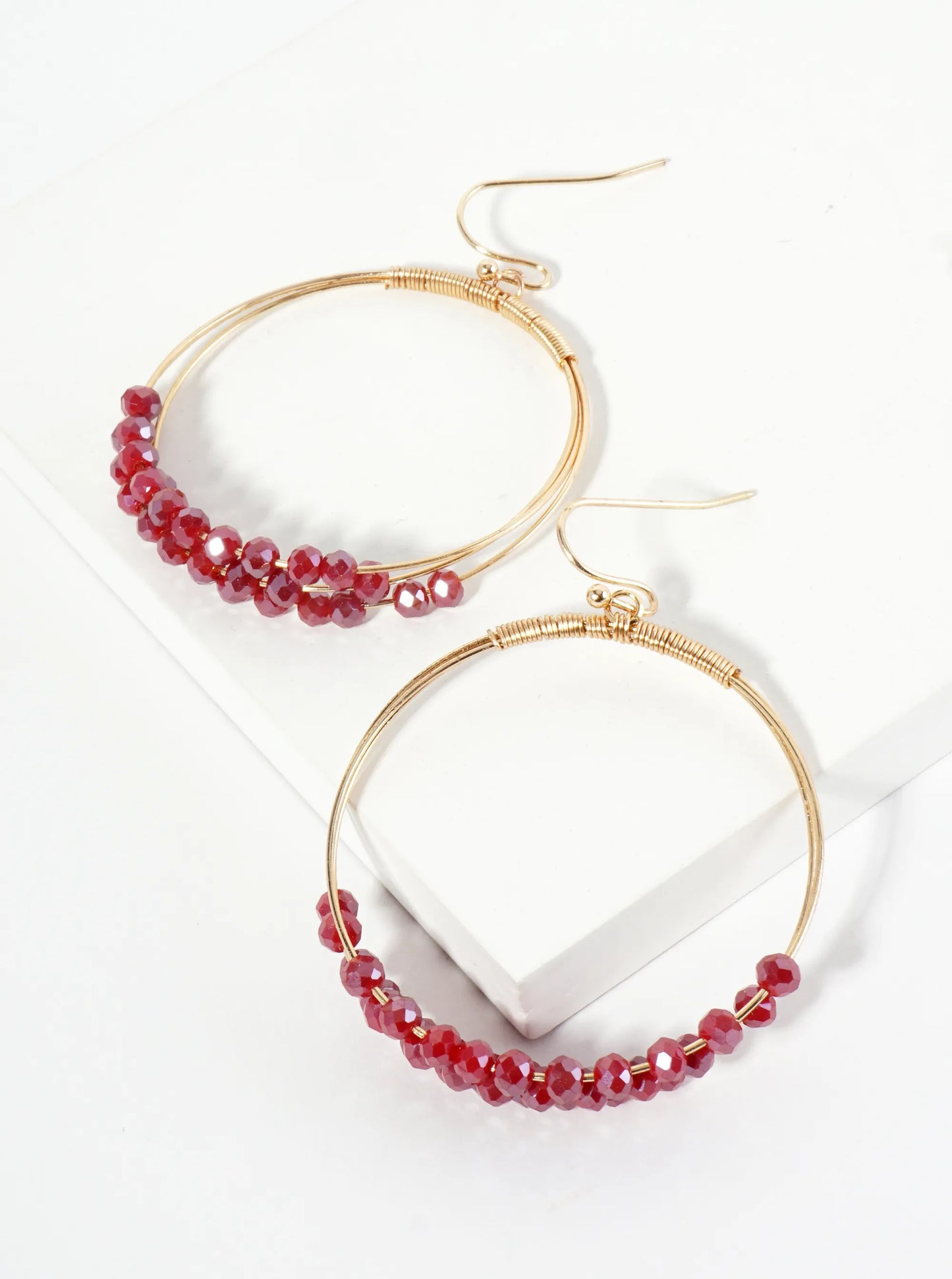 Dangle Earrings With Three Wire Hoops Accented With Glass Beads