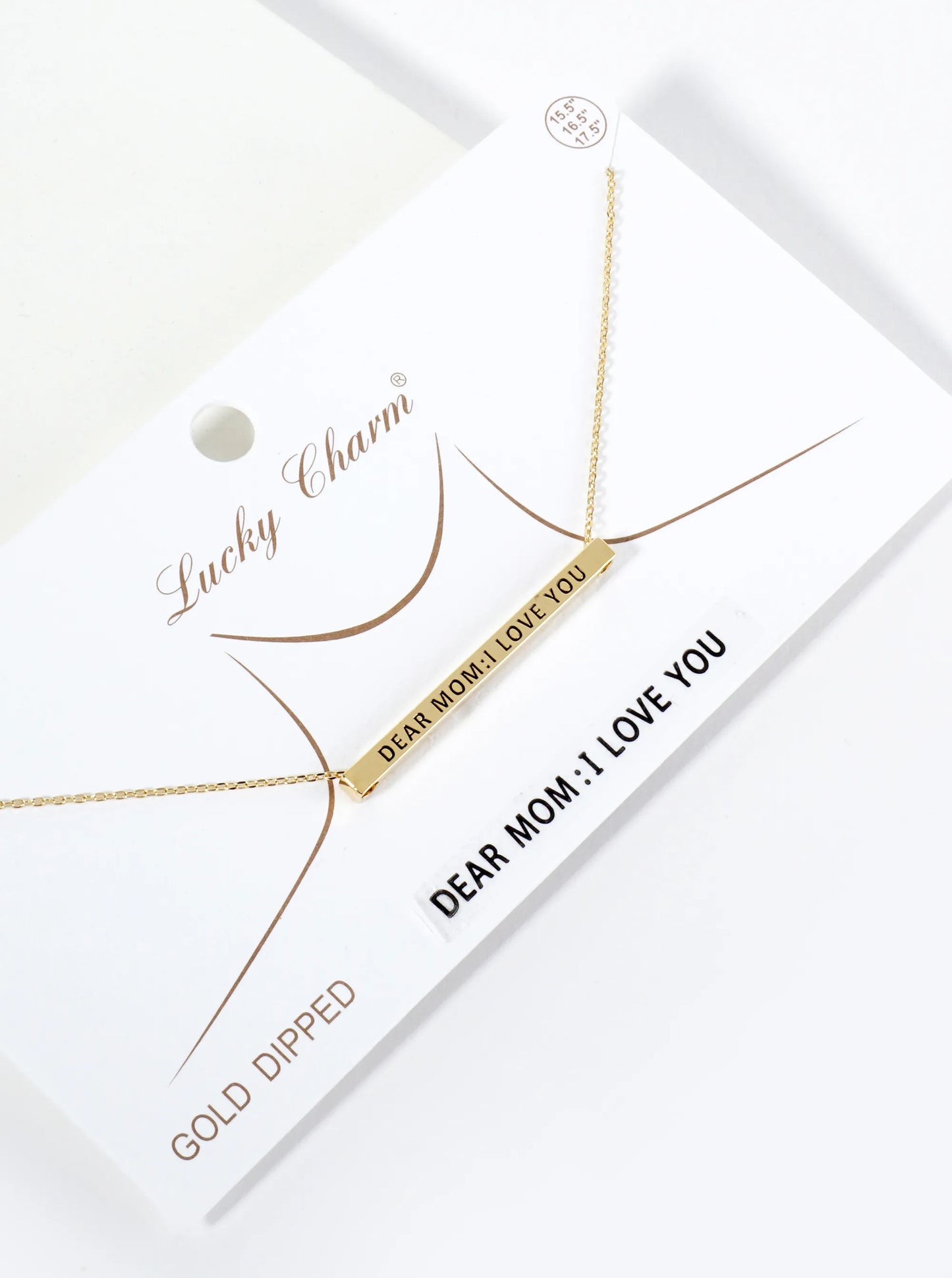 Dear Mom I Love You Engraved 18K Gold Dipped Horizontal Brass Bar Pendant Inspirational Necklace