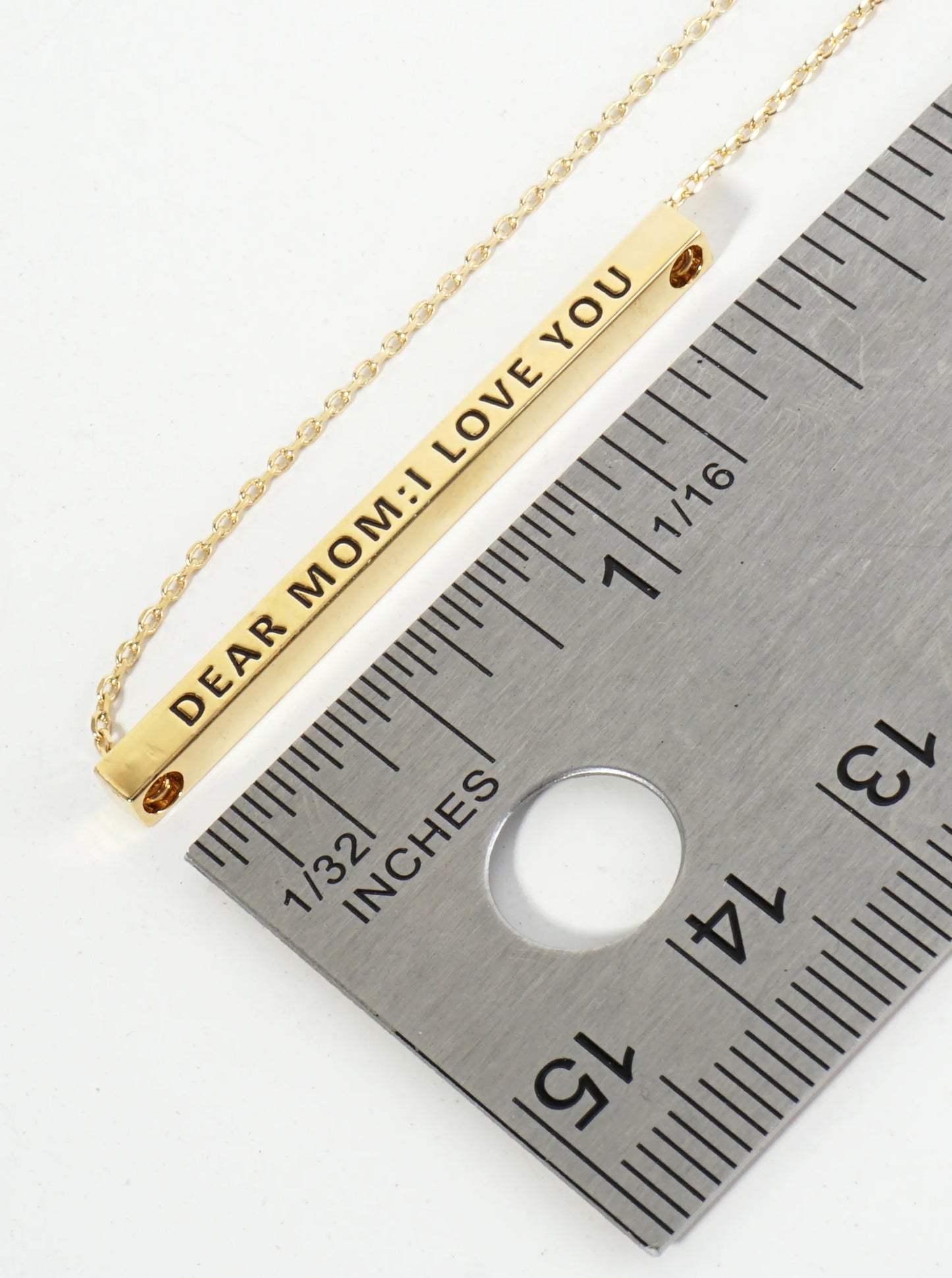 Dear Mom I Love You Engraved 18K Gold Dipped Horizontal Brass Bar Pendant Inspirational Necklace