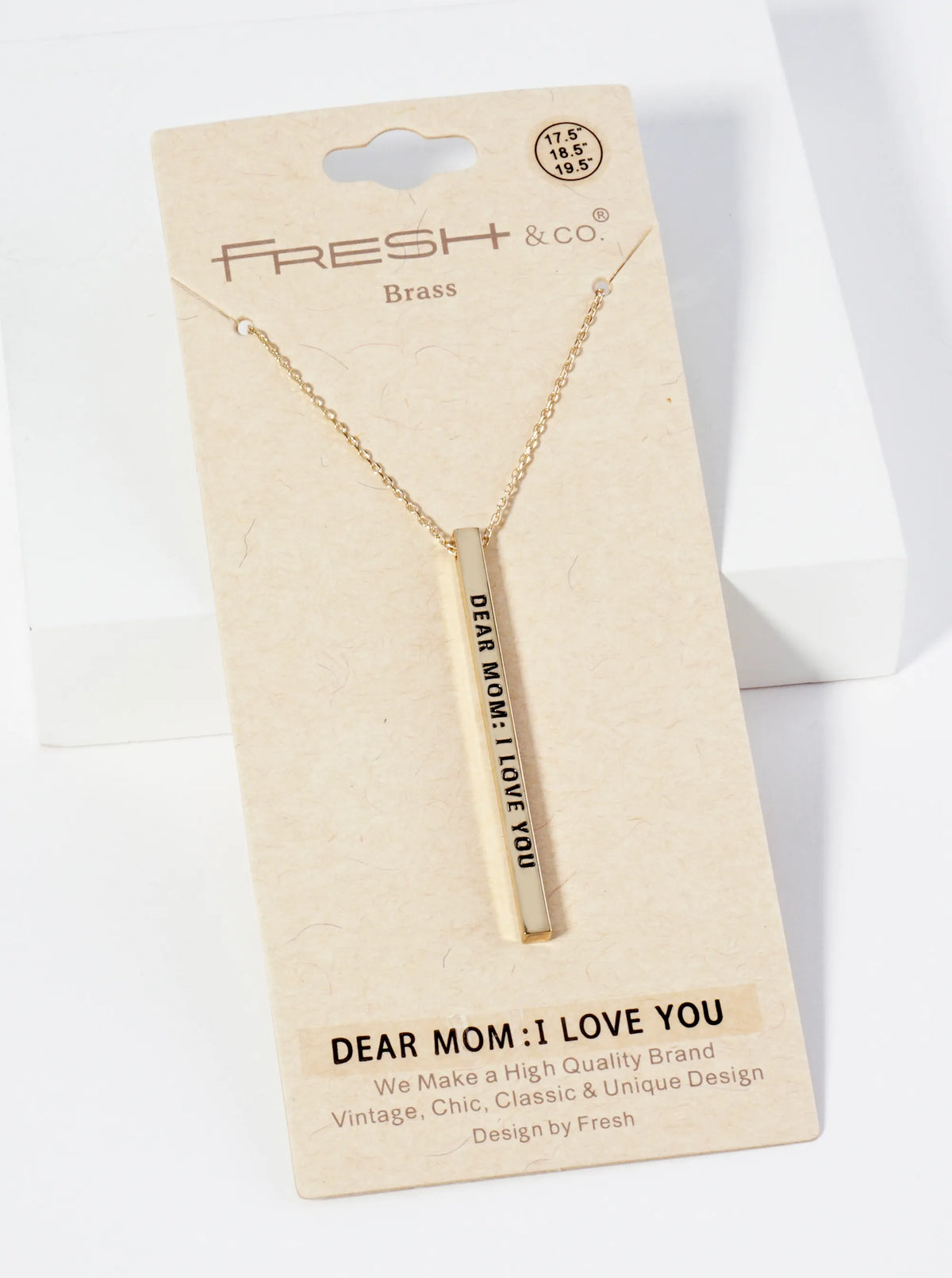 Dear Mom I Love You Engraved Vertical Bar Pendant Inspirational Necklace