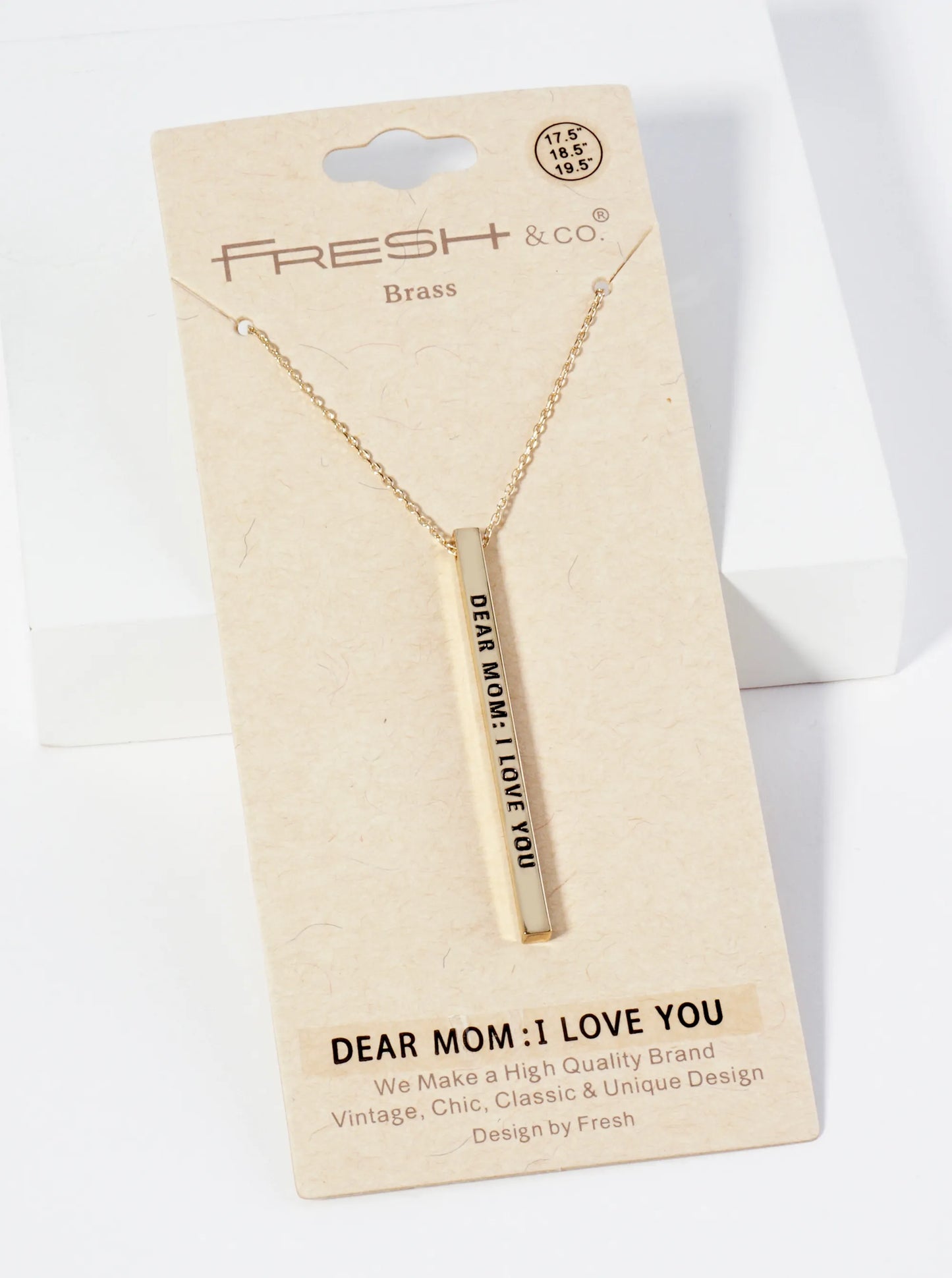 Dear Mom I Love You Engraved Vertical Bar Pendant Inspirational Necklace