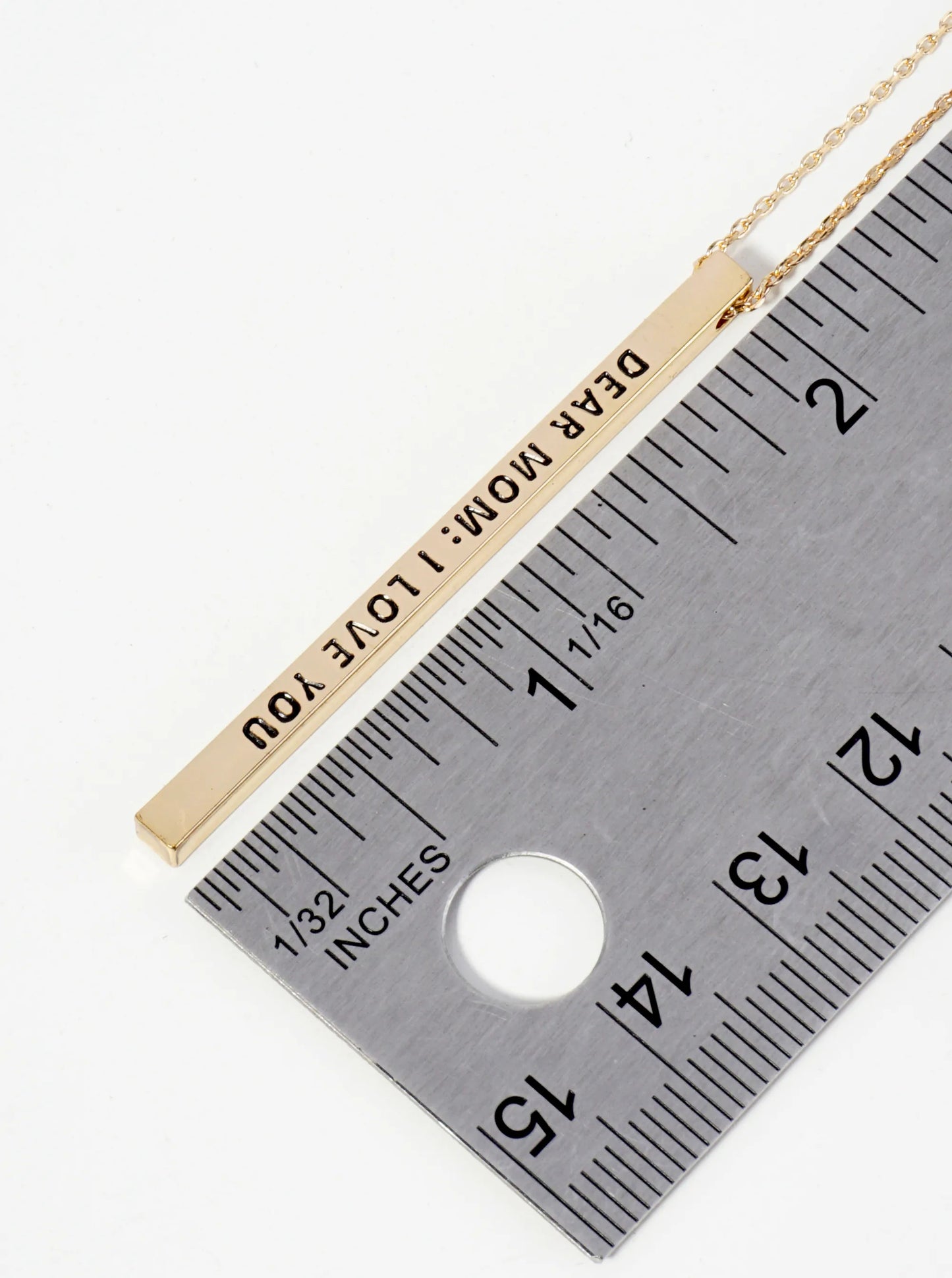 Dear Mom I Love You Engraved Vertical Bar Pendant Inspirational Necklace