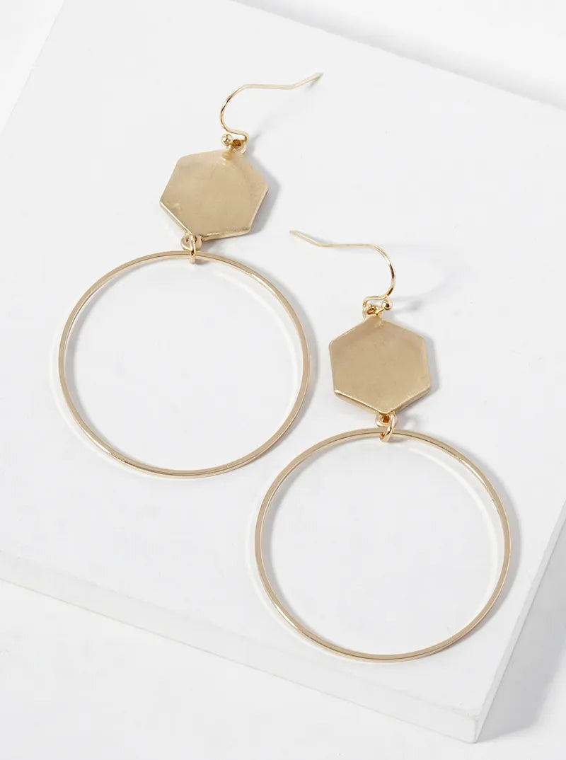 Delicate Circle Drop Hexagon Dangle Drop Earrings