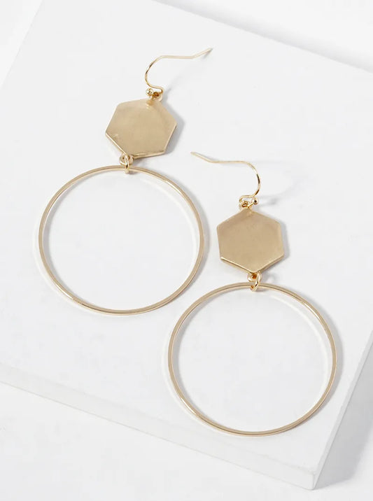 Delicate Circle Drop Hexagon Dangle Drop Earrings