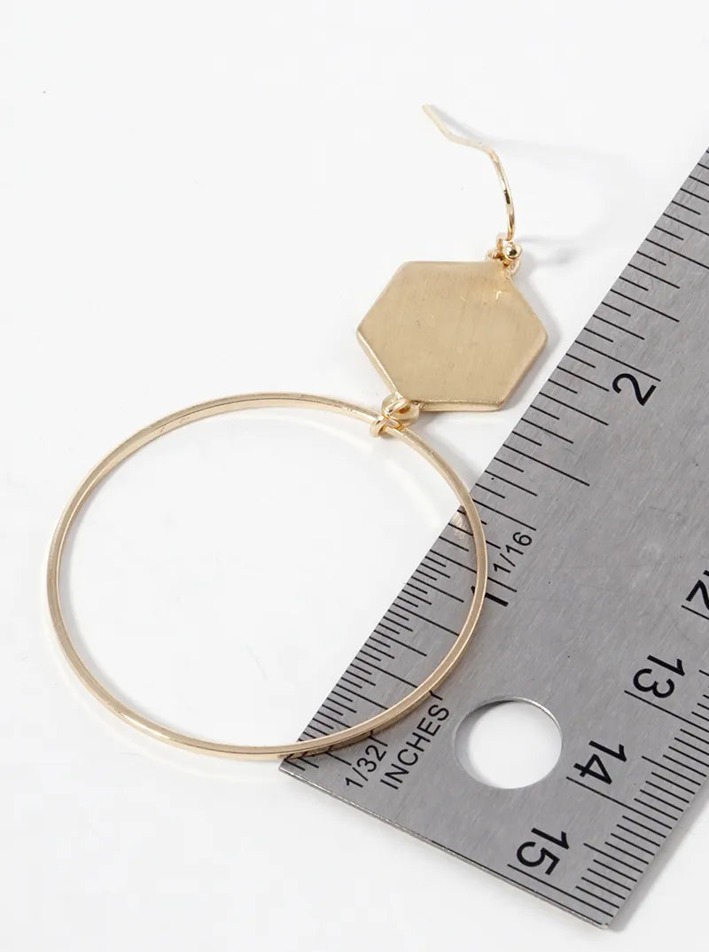 Delicate Circle Drop Hexagon Dangle Drop Earrings