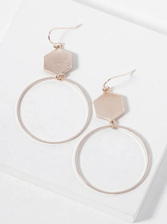 Delicate Circle Drop Hexagon Dangle Drop Earrings