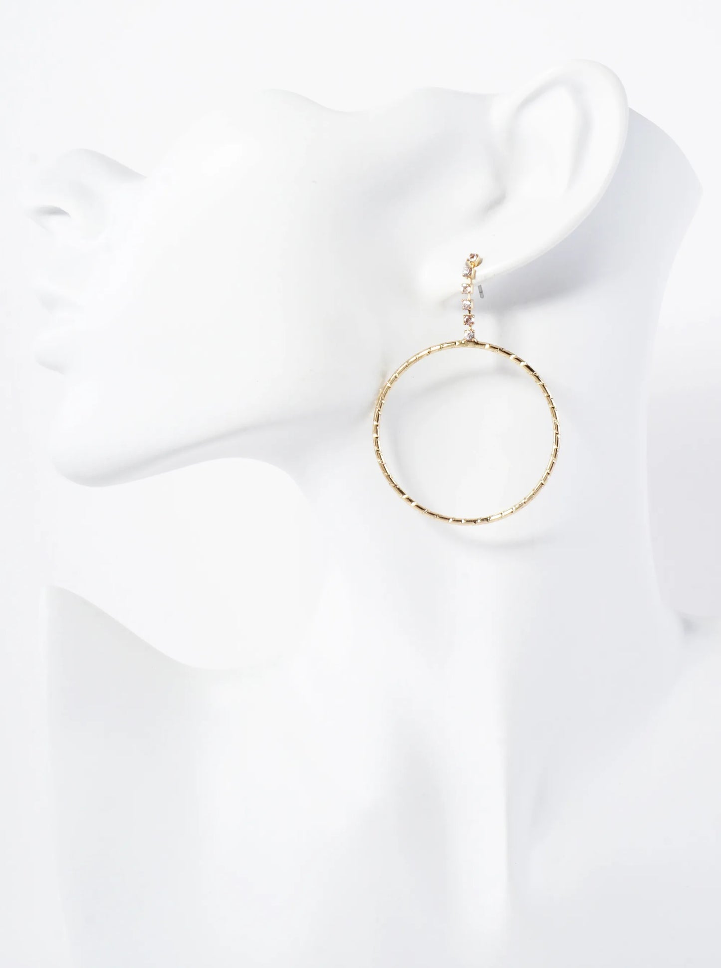 Delicate Crystal Chain Drop Textured Circle Earrings