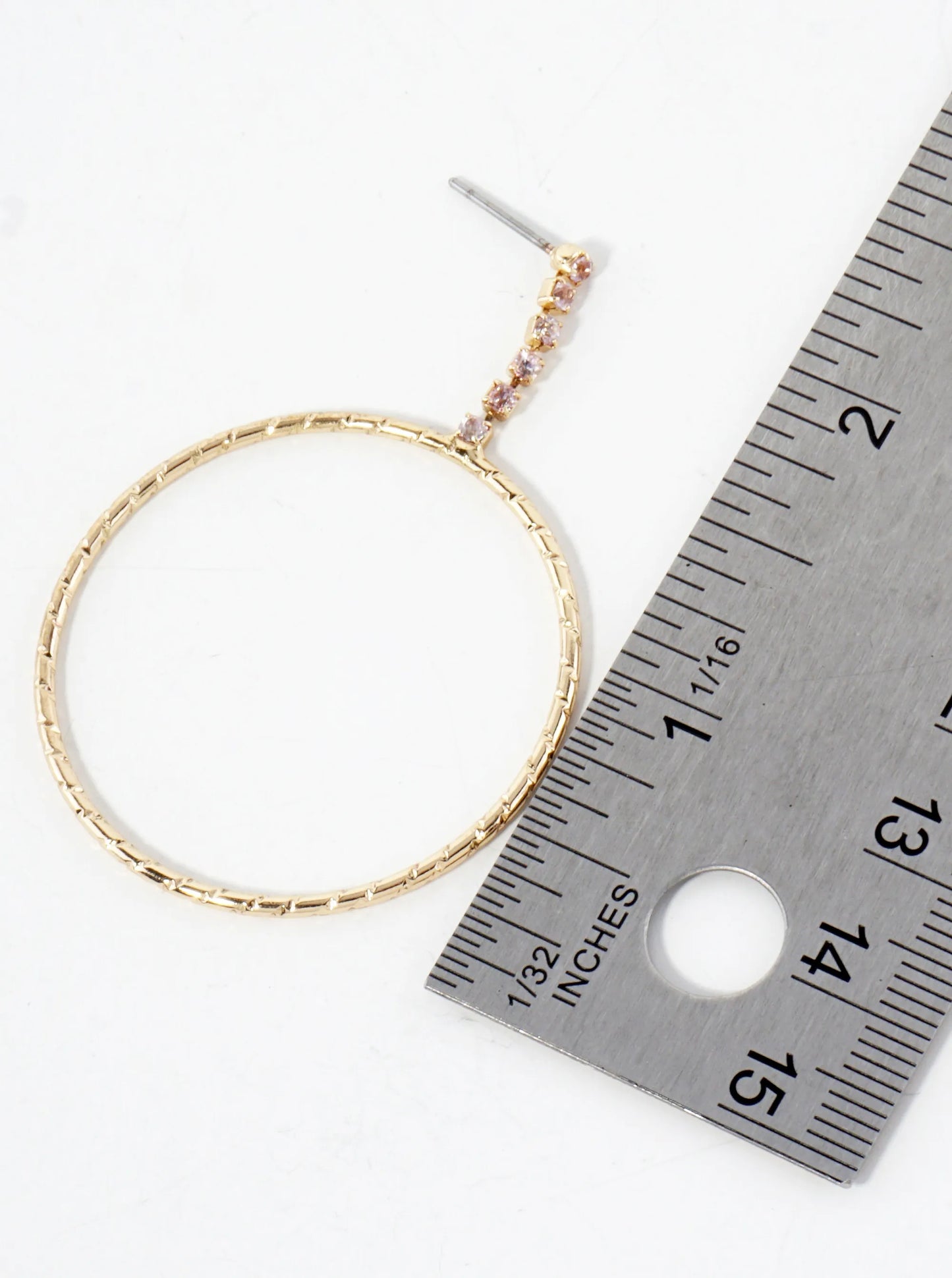 Delicate Crystal Chain Drop Textured Circle Earrings