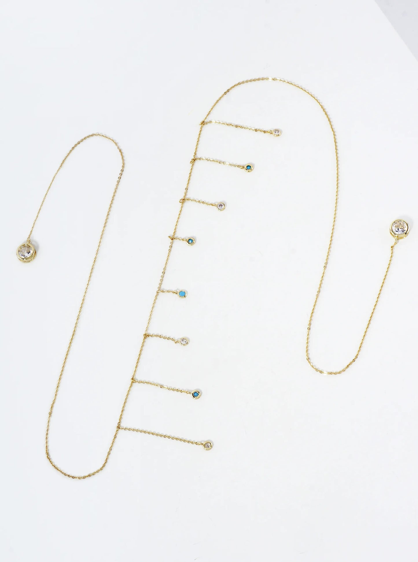 Delicate Stone Chain Accents 9mm Round Bezel-Set Cubic-Zirconia Drop 18K-Gold-Dipped Face-Chain