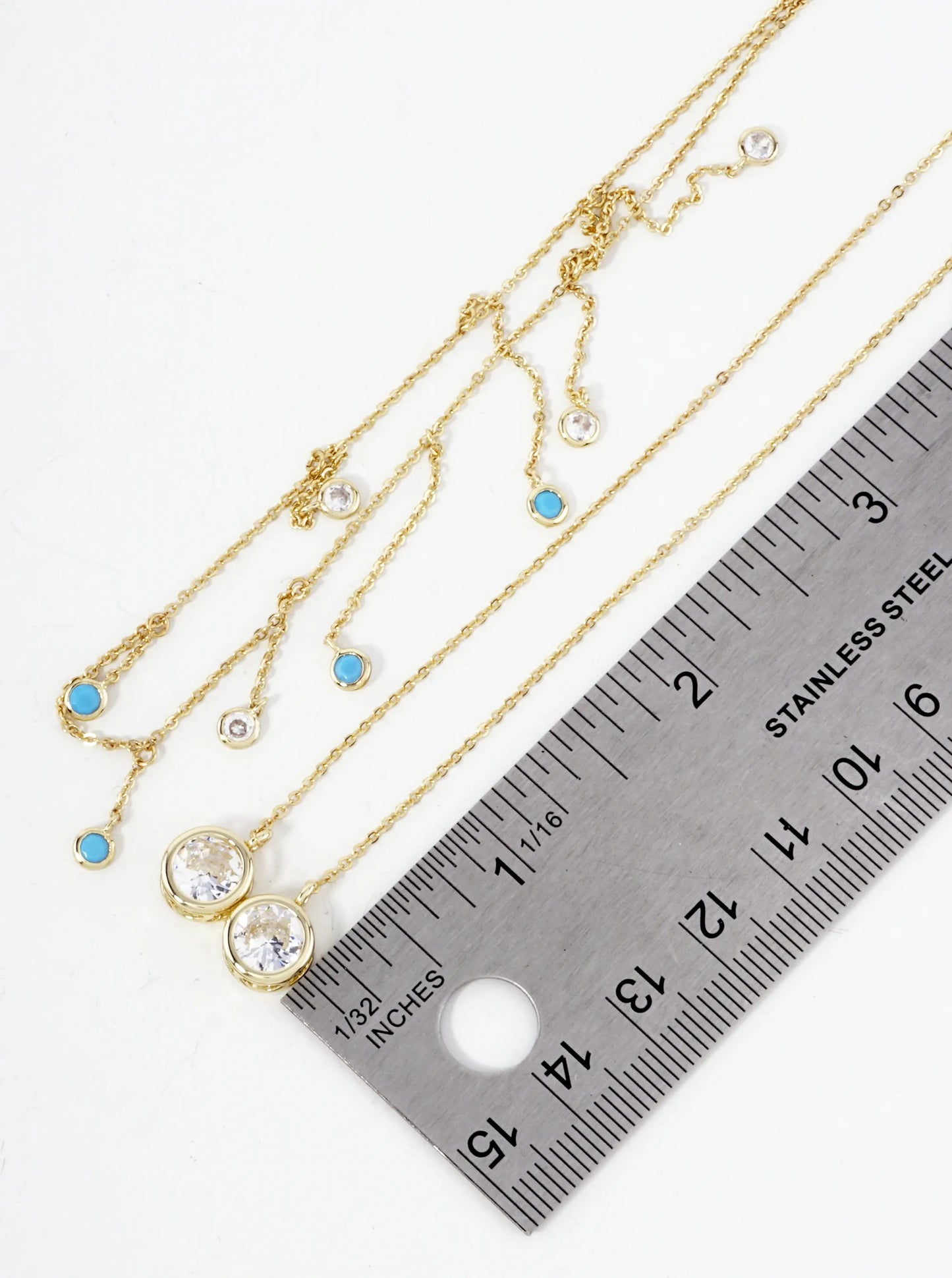 Delicate Stone Chain Accents 9mm Round Bezel-Set Cubic-Zirconia Drop 18K-Gold-Dipped Face-Chain