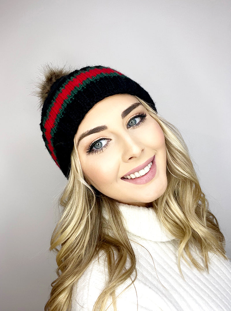 Designer Inspired Fleece Insulated Pom Pom Beanie Winter Hat