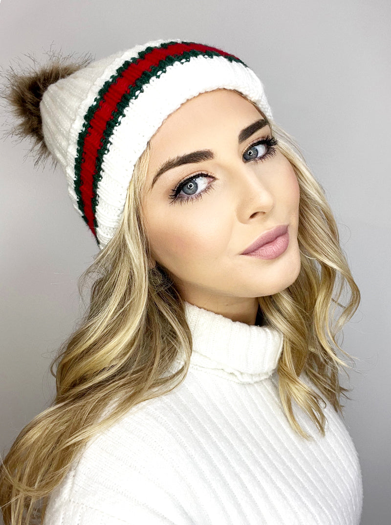 Designer Inspired Fleece Insulated Pom Pom Beanie Winter Hat